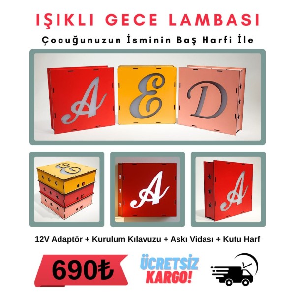 Çocuğunuzun İsmine Özel Gece Lambası Dekoratif Kutu Harf Gece Lambası